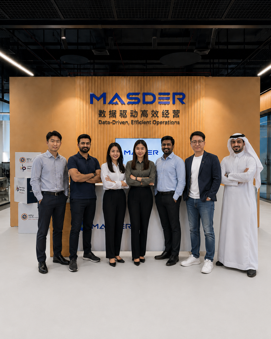MASDER team in front of the brand wall